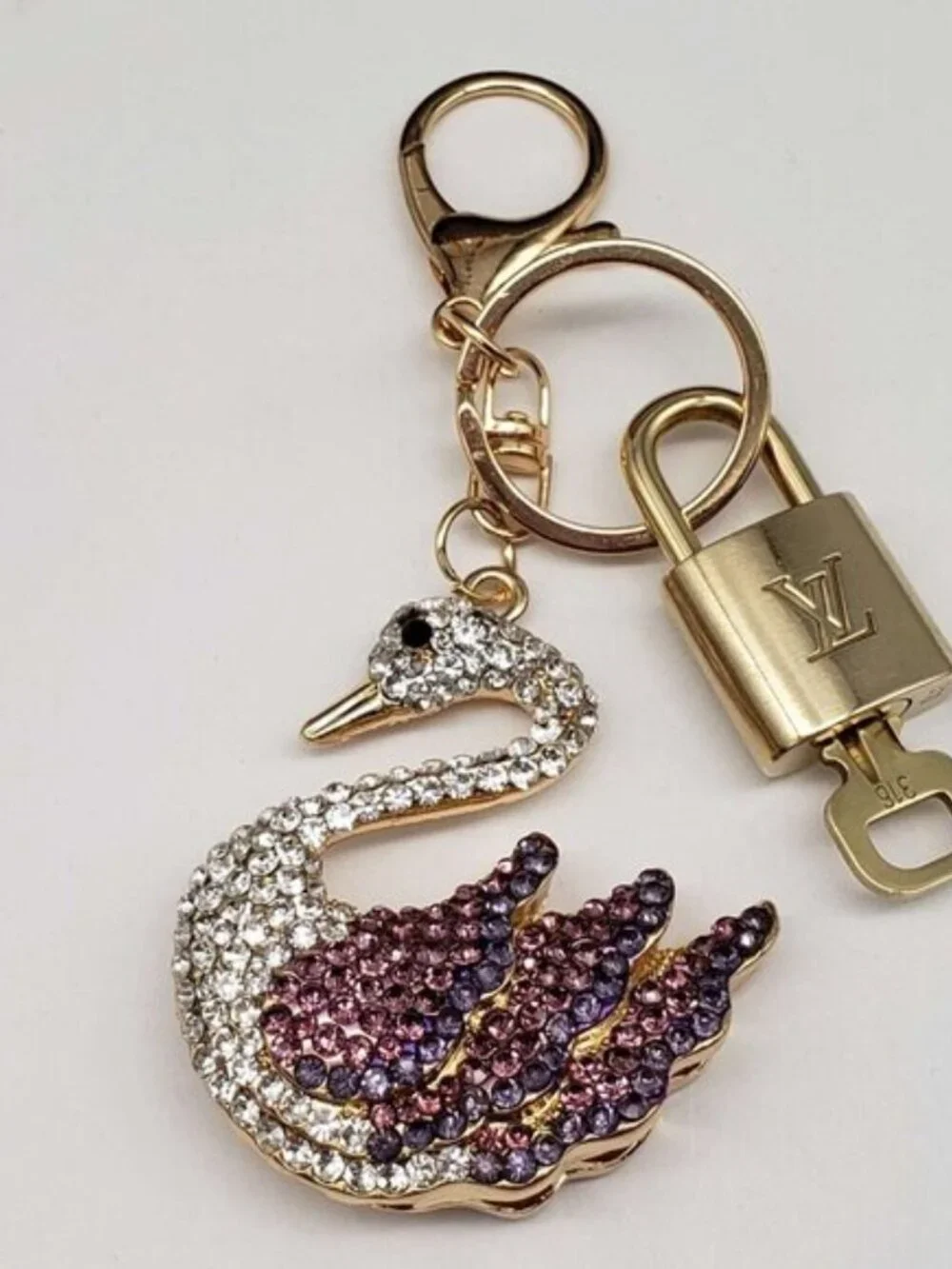 Authentic Louis Vuitton Padlock Gold 🔒 Key Set + Unbranded Swan Keychain Charm